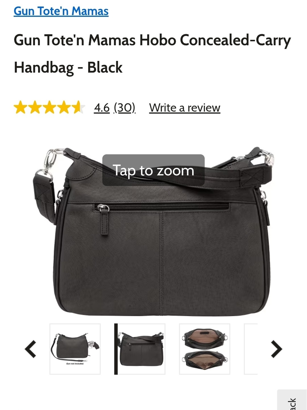 Gun Tote’n Mamas Brownish Black Leather Concealed Carry Hobo Handbag GTM Purse - Picture 2 of 16